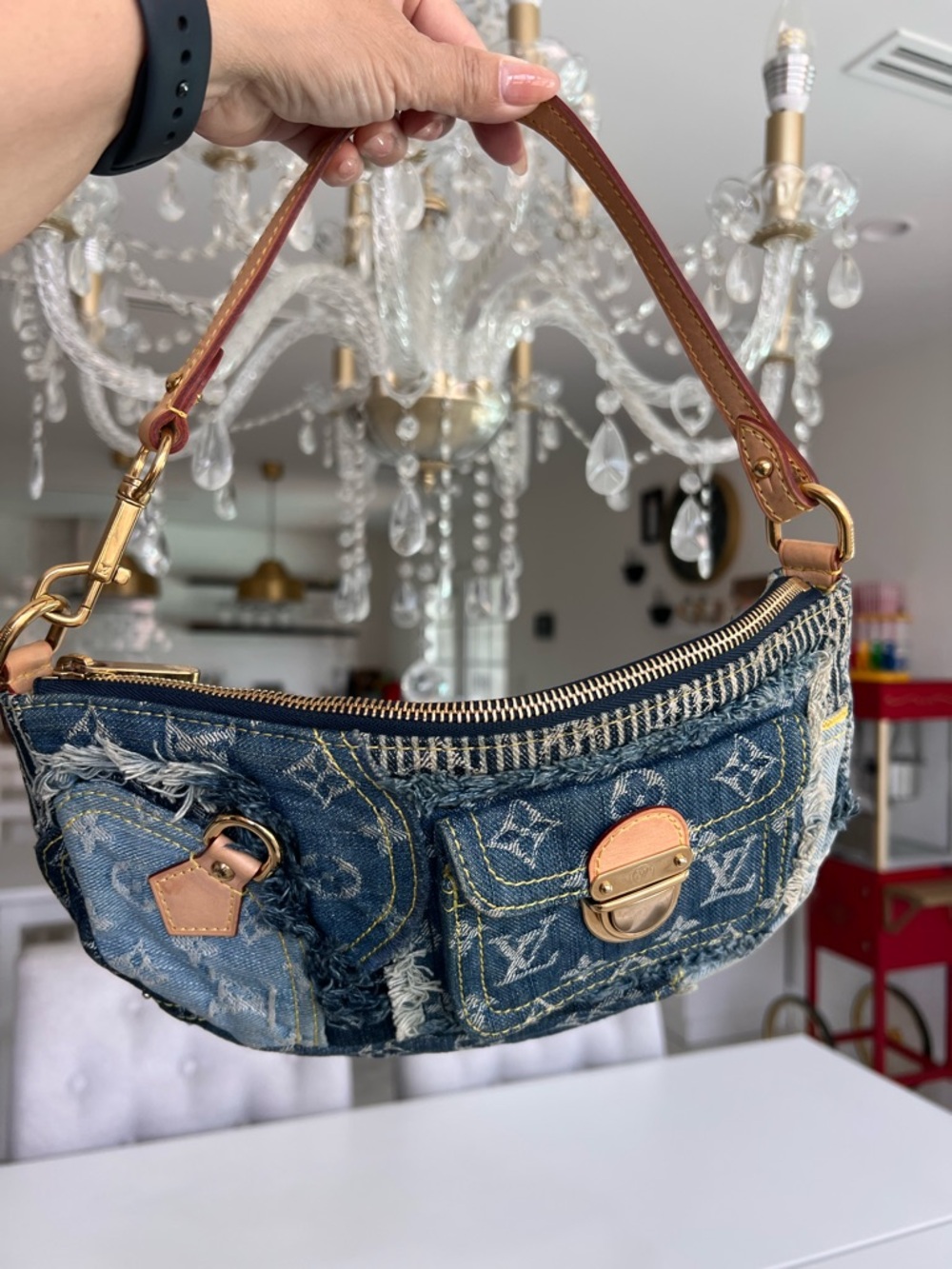 Louis Vuitton Blue Distressed Denim Mini Shoulder Bag with Leather Strap